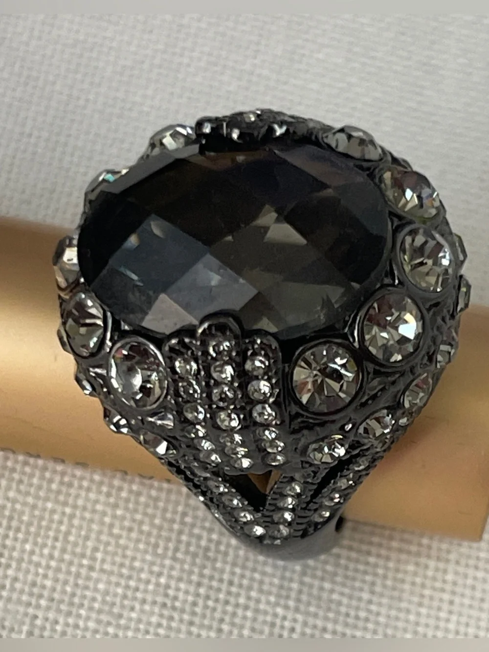Bloomingdale’s Black Crystal Cocktail Ring - Women Jewelry NWO